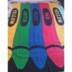 Vintage 90s Crayon Curtain Panel Colorful  Kidcore Y2k Art Teacher Kids Decor